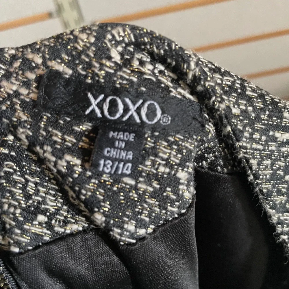 XOXO Black‎ Metallic Tweed Peplum Colorblock Sheath Dress Sleeveless Size 13/14